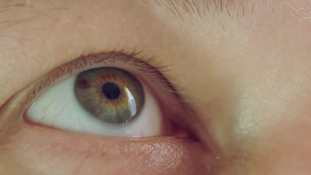 초록색 눈을 가진 남자가 위를 바라봅니다. — 비디오
