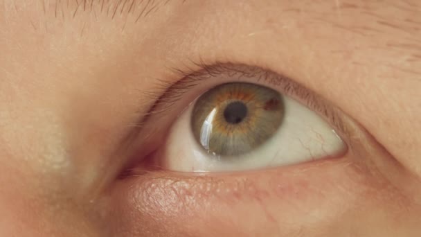 Un homme aux yeux verts regardant vers le haut, gros plan — Video