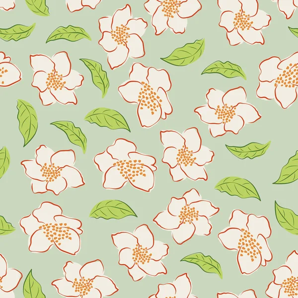 美しい熱帯の花や葉のシームレスなパターンデザイン — ストックベクタ