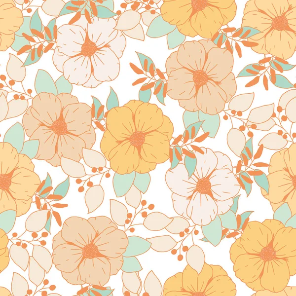 美しい熱帯の花や葉のシームレスなパターンデザイン — ストックベクタ