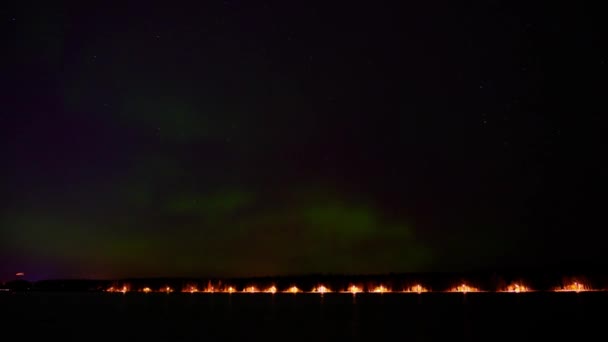 Timelapse Norrsken Med Dansgrönt Och Lila Ljus Vid Sjö Med — Stockvideo