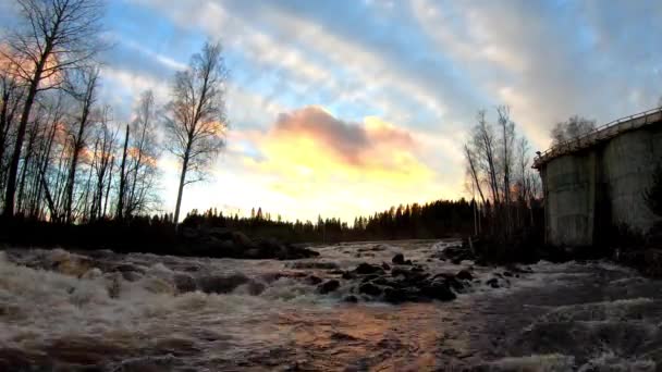 Een Weids Uitzicht Bewegingverlies Van Stromend Rivierwater Stenen Omringd Door — Stockvideo