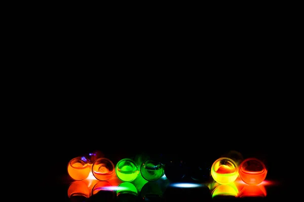 Multiple Colourful Analytical Sample Glass Vial Biochemistry Laboratory Experiment Light — Stok fotoğraf