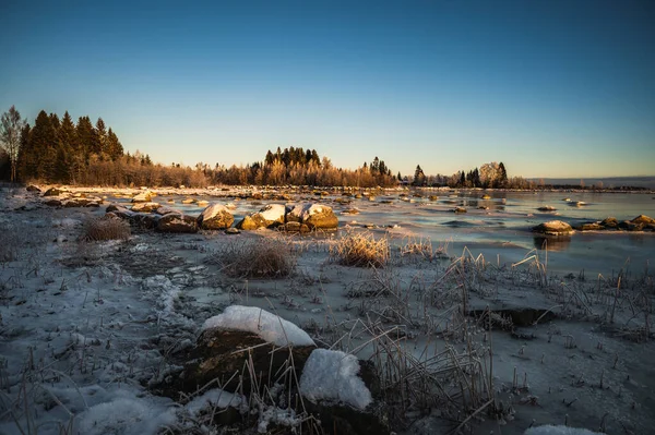 Beautiful Winter Landscape Frozen Seashore Chilly Sunny Weather Clear Sky — Φωτογραφία Αρχείου