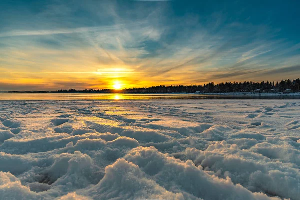 Vue Panomique Coucher Soleil Sur Une Plage Enneigée — Photo