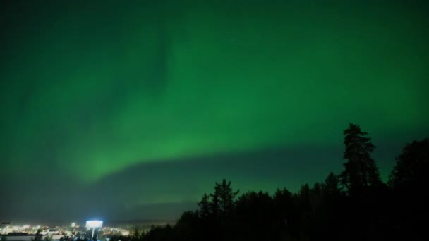 Timelapse Aurora Borealis Northern Sweden Dancing Green Purple Light City — Stock Video