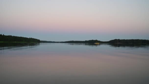 水平線を通して日没の間に湖の横にある閉鎖タンポポの要約ビュー 水の雲の反射 4K動画 — ストック動画