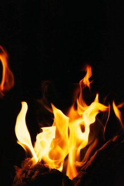 Siyah arka planda yangın alevleri. Alevlerin arka planı. Yangın arka planı yanıyor. Ateş alevi. Yangın arka planı. Ateş dokusu. Alevler. Yanan ateş izole edildi.
