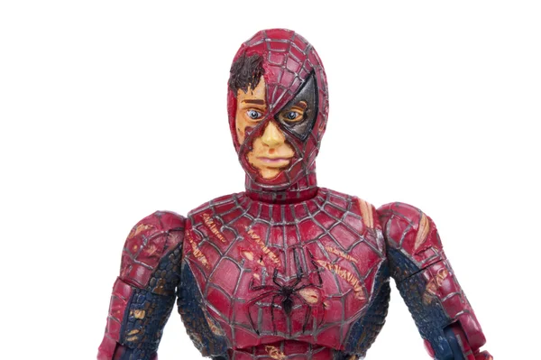 Figurine d'action Spiderman endommagée par bataille — Photo