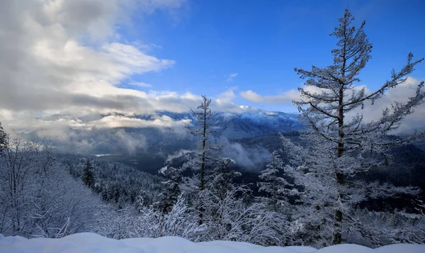 Fantastisk Vinter Dal Utsikt Från Bergsvägen — Stockfoto