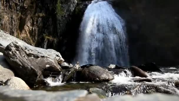 Cascada Korbu en las orillas del lago Teletskoye . — Vídeos de Stock