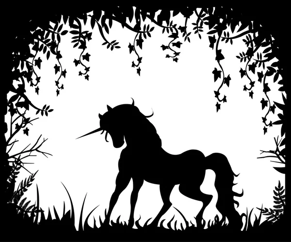 Unicorn silhouet op een achtergrond van de natuur — Stockvector