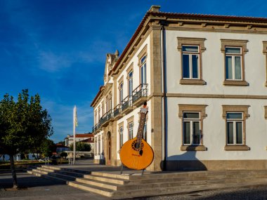 Vila Nova de Cerveira , Portugal; September 2020: decoration of the streets with crochet handicrafts with musical motifs