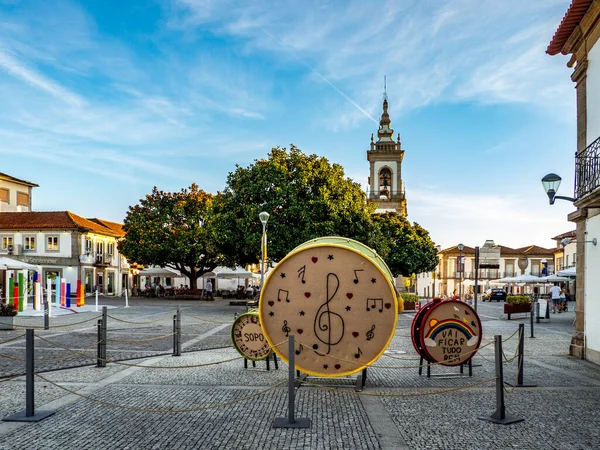 Vila Nova de Cerveira , Portugal; September 2020: decoration of the streets with crochet handicrafts with musical motifs 