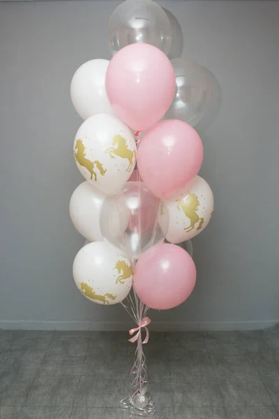 Balões Rosa Com Unicórnios Decoração Férias — Fotografia de Stock