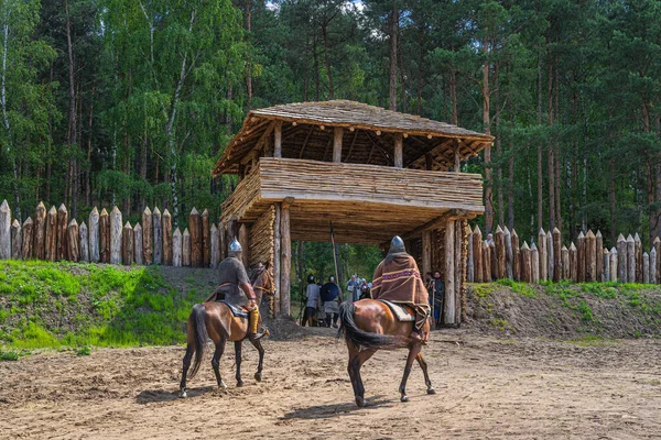 Cedynia Poland June 2019 Two Warriors Horse Rider Scouts Returning — Stock Photo, Image