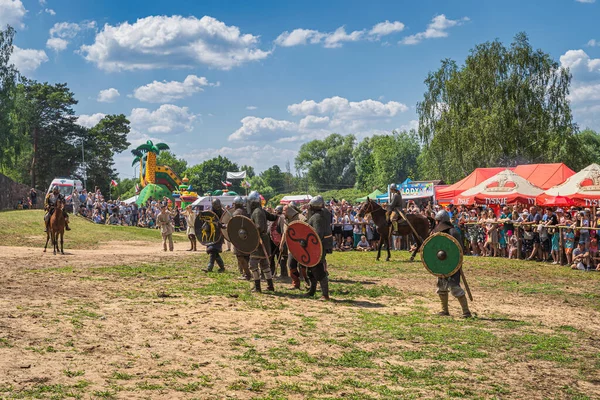 Cedynia Poland June 2019 Army Warriors Preparing Attack Fort Crowd — Stock Photo, Image