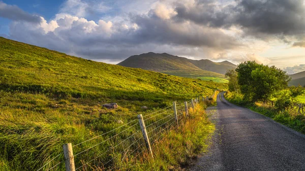 Winding Country Road Leading Highest Mountain Ireland Carrauntoohil Macgillycuddys Reeks — Stock Fotó