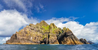 Panorama of entire Skellig Michael island with Little Skellig in background clipart