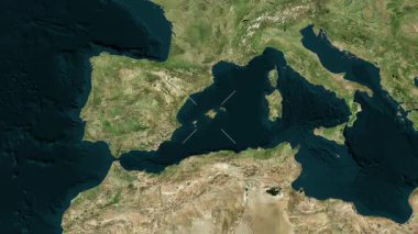 Balearic Islands - Spain close-up - satellite. Preview. Labels.