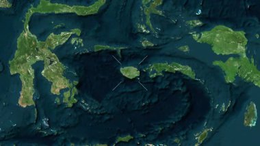 Buru Adası - Endonezya yakın çekim - uydu. Önizleme. Etiketler.