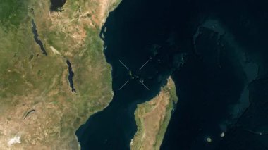 Comoros Islands close-up - satellite. Preview. Labels.