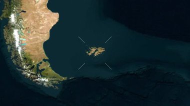 Falkland Islands close-up - satellite. Preview. Labels.