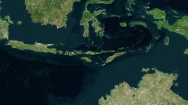 Flores Adası - Endonezya yakın çekim - uydu. Önizleme. Etiketler.