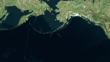 Fox Adaları, Birleşik Devletler yakın çekim uydusu. Önizleme. Etiketler.