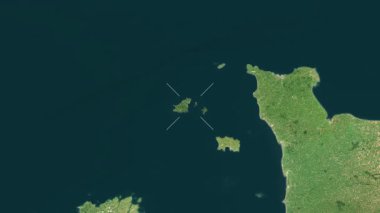 Guernsey Adası yakın çekim uydusu. Önizleme. Etiketler.