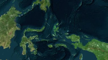 Halmahera Adası - Endonezya yakın çekim - uydu. Önizleme. Etiketler.