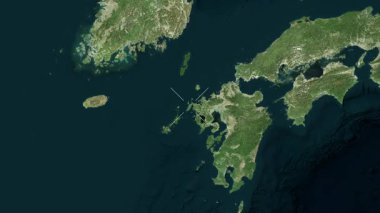 Hirado Adası - Japonya yakın çekim - uydu. Önizleme. Etiketler.