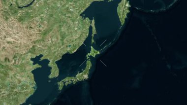 Hokkaido Adası - Japonya yakın çekim - uydu. Önizleme. Etiketler.