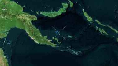 Kiriwina Adası - Papua Yeni Gine yakın çekim - uydu. Önizleme. Etiketler.