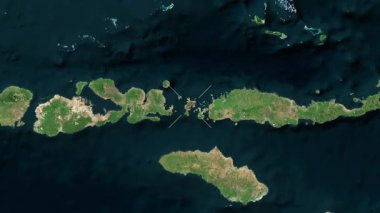 Komodo Adası - Endonezya yakın çekim - uydu. Önizleme. Etiketler.