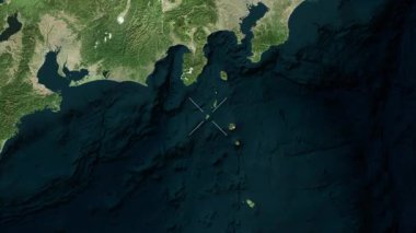 Kozu-shima Adası - Japonya yakın çekim - uydu. Önizleme. Etiketler.