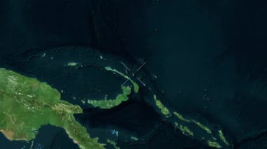 Lihir Adası - Papua Yeni Gine yakın çekim uydusu. Önizleme. Etiketler.