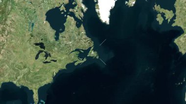 Newfoundland Adası - Kanada yakın çekim - uydu. Önizleme. Etiketler.