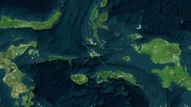 Obi Adası - Endonezya yakın çekim - uydu. Önizleme. Etiketler.