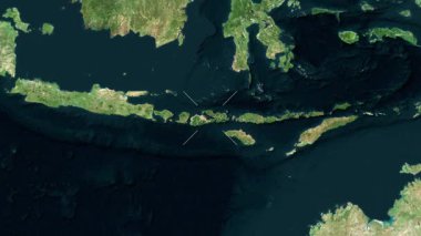 Sumbawa Adası - Endonezya yakın çekim - uydu. Önizleme. Etiketler.