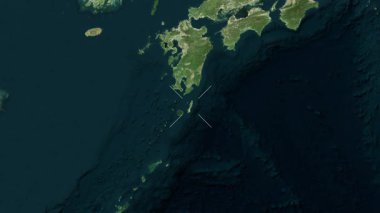 Tanegashima Adası - Japonya yakın çekim - uydu. Önizleme. Etiketler.