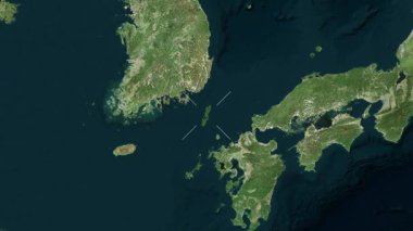 Tsushima Adası - Japonya yakın çekim - uydu. Önizleme. Etiketler.