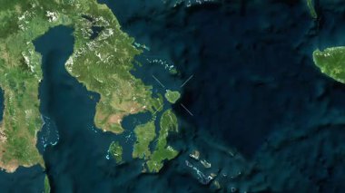 Wowoni Adası - Endonezya yakın çekim - uydu. Önizleme. Etiketler.