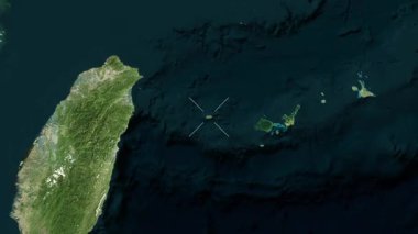 Yonaguni Adası - Japonya yakın çekim - uydu. Önizleme. Etiketler.