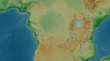 Demokratik Kongo Cumhuriyeti haritası - sağlam. Gölge. Fiziksel.