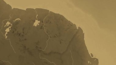 Fransız Guyanası haritası - sağlam. Gölge. Sepya.