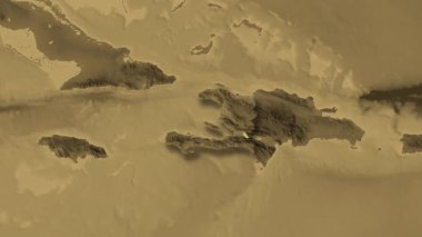 Haiti haritası - özüt. Gölge. Sepia. Etiketler
