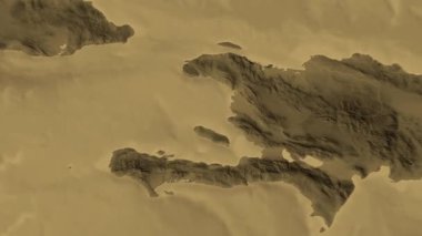 Haiti haritası - sağlam. Gölge. Sepia. Etiketler