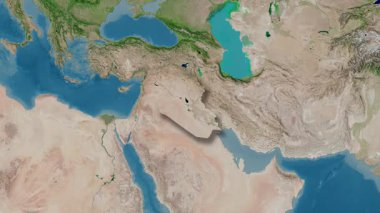 Irak haritası - özet. Gölge. Uydu. Etiketler