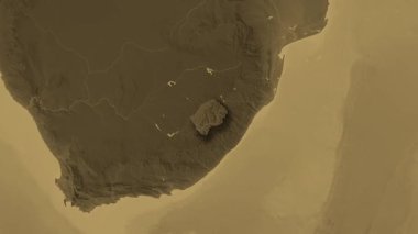 Lesotho haritası - özet. Gölge. Sepya.